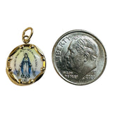 Vintage NOS 10K Yellow Gold Enameled Miraculous Virgin Mary "Milagrosa" 12.8mm Medal