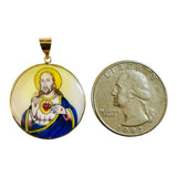 Vintage NOS 10K Yellow Gold Enameled Perpetual Help & Sacred Heart Scapular 23.7mm Medal