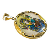Vintage NOS 10K Yellow Gold Enameled Perpetual Help & Sacred Heart Scapular 23.7mm Medal