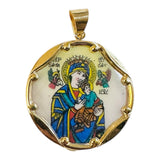 Vintage NOS 10K Yellow Gold Enameled Perpetual Help & Sacred Heart Scapular 23.7mm Medal