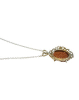 Sterling Silver Oval 18 x 13mm Brown Goldstone "Venturina" Pendant with 18" Cable Link Chain