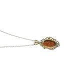 Sterling Silver Oval 18 x 13mm Brown Goldstone "Venturina" Pendant with 18" Cable Link Chain