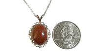Sterling Silver Oval 18 x 13mm Brown Goldstone "Venturina" Pendant with 18" Cable Link Chain