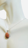 Sterling Silver Oval 18 x 13mm Brown Goldstone "Venturina" Pendant with 18" Cable Link Chain