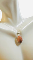 Sterling Silver Oval 18 x 13mm Brown Goldstone "Venturina" Pendant with 18" Cable Link Chain