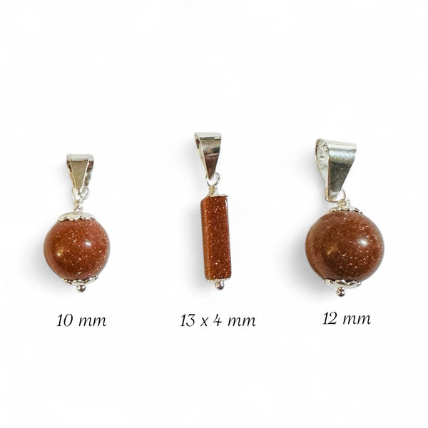 Sterling Silver Brown Goldstone "Venturina" Pendant with 18" Silver Cable Link Chain (choice of 3 pendant styles)