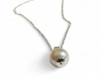 Sterling Silver Genuine Round 11mm White Freshwater Pearl Pendant with 18" Silver Cable Link Chain