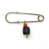 14 Karat Yellow Gold Filled and Genuine 5mm Azabache Jet Safety Pin (1.25")