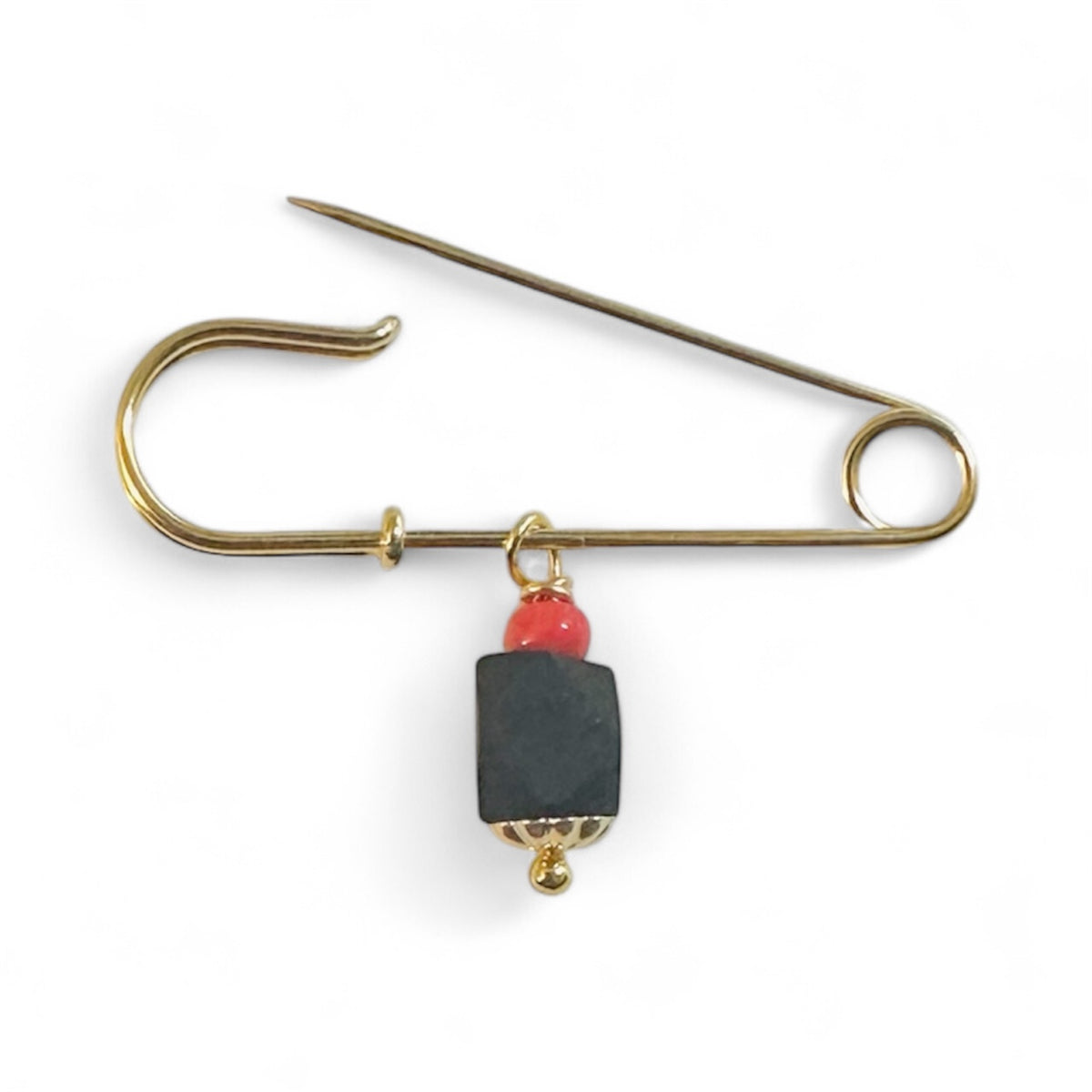 14 Karat Yellow Gold Filled and Genuine 5mm Azabache Jet Safety Pin (1 ...