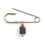 14 Karat Yellow Gold Filled and Genuine 5mm Azabache Jet Safety Pin (1.25")