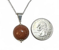Sterling Silver 16mm Brown Goldstone "Venturina" Pendant (available with 18" Cable Link Chain)