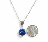 Sterling Silver Genuine 10mm Lapis Lazuli Pendant with 18" Cable Link Chain