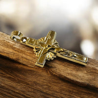 14 Karat Yellow Gold Hollow INRI Crucifix Pendant