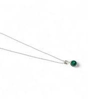 Sterling Silver Genuine 10mm Malachite Bead Pendant with 18" Cable Link Chain
