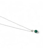 Sterling Silver Genuine 10mm Malachite Bead Pendant with 18" Cable Link Chain