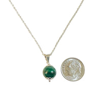 Sterling Silver Genuine 10mm Malachite Bead Pendant with 18" Cable Link Chain
