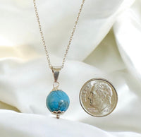 Sterling Silver 10mm Howlite Turquoise Bead Pendant with 18" Cable Link Chain