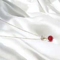 Sterling Silver 10mm Dyed Red Dolomite Bead Pendant with 18" Cable Link Chain