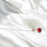 Sterling Silver 10mm Dyed Red Dolomite Bead Pendant with 18" Cable Link Chain