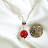 Sterling Silver 10mm Dyed Red Dolomite Bead Pendant with 18" Cable Link Chain