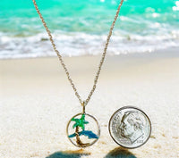 Sterling Silver Palm Tree & Island of Cuba Enameled Charm with 18" Cable Link Chain (Made in USA)