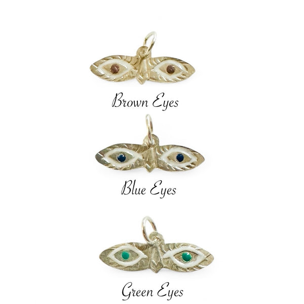 Sterling Silver 925 Saint Lucy "Ojos de Santa Lucia" Enameled Eyes Charm (Brown, Blue or Green Eyes)