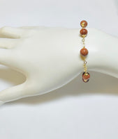 14 Karat Yellow Gold 8mm Brown Goldstone "Venturina" Heart Links 7.5" Bracelet