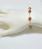 14 Karat Yellow Gold 8mm Brown Goldstone "Venturina" Heart Links 7.5" Bracelet