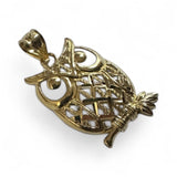 10 Karat Yellow Gold Filigree Owl on Branch Charm