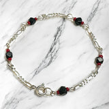 Sterling Silver Genuine 4mm Azabache Jet 6" Kid's Figaro Link Bracelet