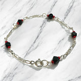 Sterling Silver Genuine 4mm Azabache Jet 6" Kid's Figaro Link Bracelet