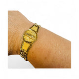 18 Karat Yellow Gold-plated Sterling Silver Double Strand Figaro Link Saint Jude "San Judas Tadeo" ID Bracelet (4 widths available)