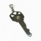 Sterling Silver and 14 Karat Yellow Gold House Key Pendant with Genuine Diamond