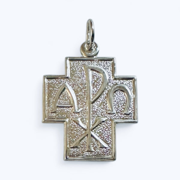 Sterling Silver Rhodium-plated Alpha Omega Cross Pendant