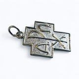 Sterling Silver Rhodium-plated Alpha Omega Cross Pendant