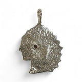 Vintage 1970's Sterling Silver Native American Head Chief Enameled Pendant with Synthetic Ruby
