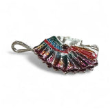 Vintage 1970's Sterling Silver Native American Head Chief Enameled Pendant with Synthetic Ruby