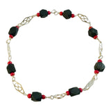 Sterling Silver Genuine 5 - 6mm Azabache Jet Filigree Plaque 8" Bracelet