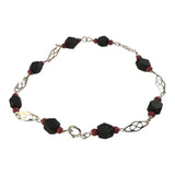 Sterling Silver Genuine 5 - 6mm Azabache Jet Filigree Plaque 8" Bracelet