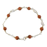 Sterling Silver 6mm Brown Goldstone "Venturina" Beads Plaque 8" Bracelet
