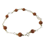 Sterling Silver 6mm Brown Goldstone "Venturina" Beads Plaque 8" Bracelet