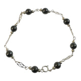 Sterling Silver Genuine 6mm Hematite "Acerina" Beads Filigree Plaque 8" Bracelet