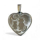 Sterling Silver Two Cats Under the Moon Heart Pendant