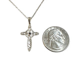Sterling Silver Genuine Sapphire Filigree Cross Pendant with 18" Cable Link Chain