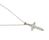Sterling Silver Genuine Sapphire Filigree Cross Pendant with 18" Cable Link Chain