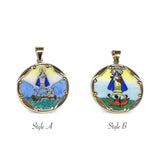 Vintage NOS 10K Yellow Gold Enameled Our Lady of Charity "Caridad del Cobre" 23.7mm Round Medal