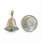 Sterling Silver Bell Charm with Movable Clapper with Stone