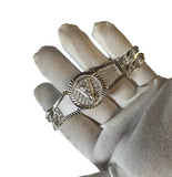 Sterling Silver Our Lady of Charity "Caridad del Cobre" 8mm Figaro Link Chain ID Bracelet