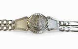 Sterling Silver Our Lady of Charity "Caridad del Cobre" 7mm Figaro Link Chain 8" ID Bracelet
