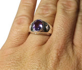 Sterling Silver Genuine Oval 10mm x 8mm Amethyst & Diamond Man's Ring